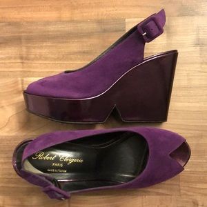 Robert Clergerie Dylan Suede Wedges Purple 9 B